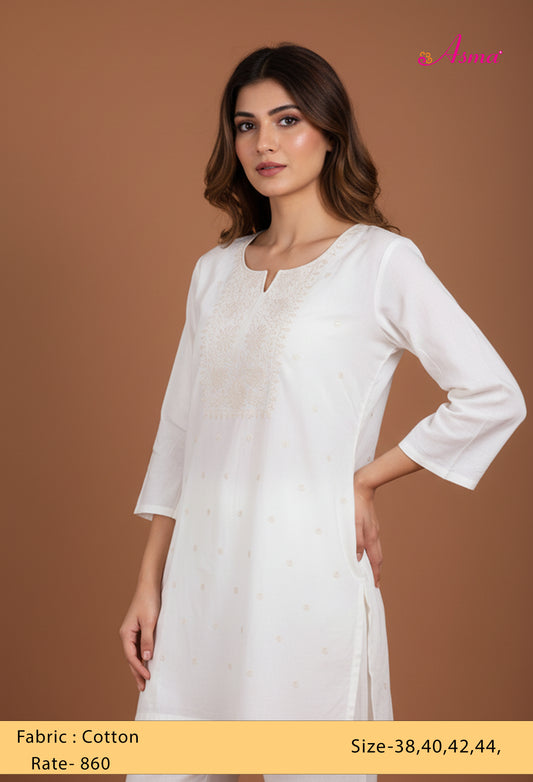 Elegant Off-White Embroidered Kurti for Women "