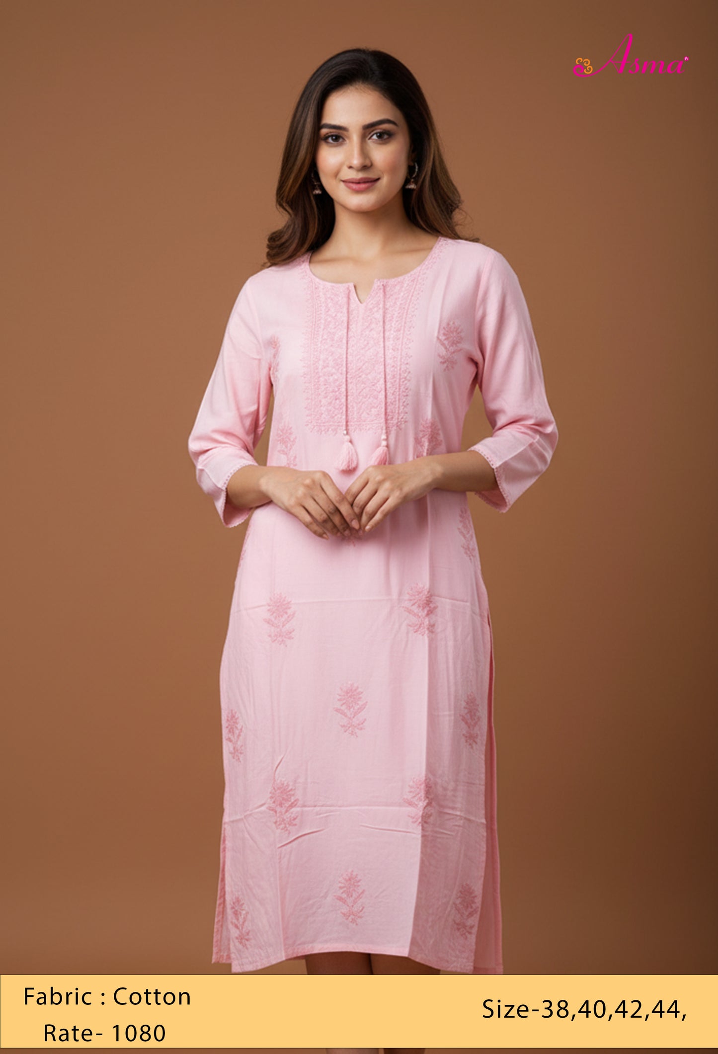 Soft Pink Embroidered Kurti with Tassel Detailing "