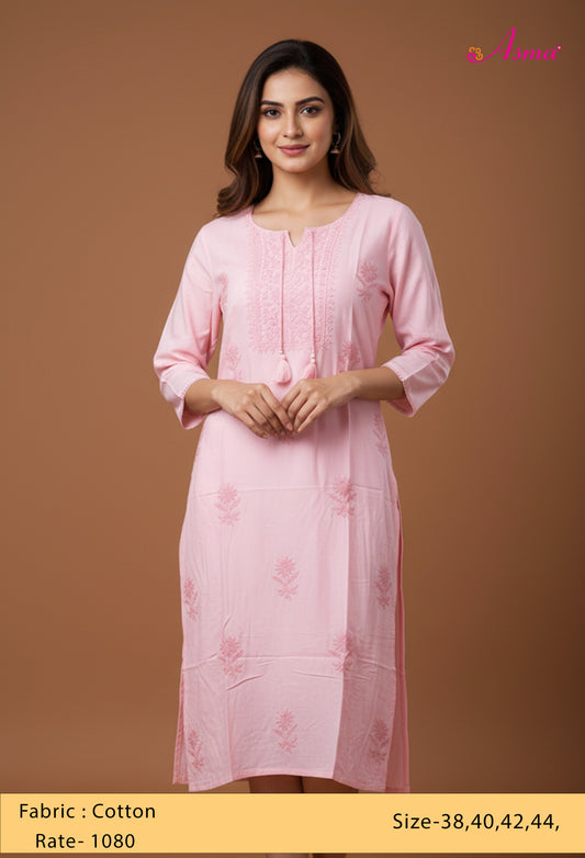 Soft Pink Embroidered Kurti with Tassel Detailing "