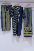 Navy Blue & Olive Green Printed Kurta Set with Dupatta