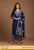 Elegant Navy Blue Printed Kurta Set with Dupatta
