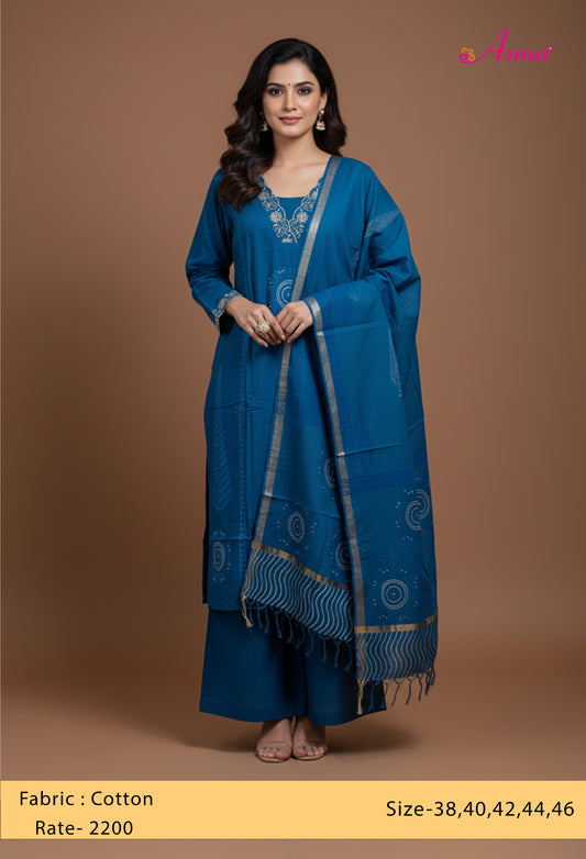 Elegant Teal Blue Embroidered Kurta Set with Dupatta