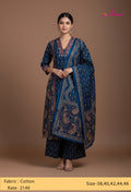 Royal Teal Blue Paisley Print Kurta Set with Dupatta