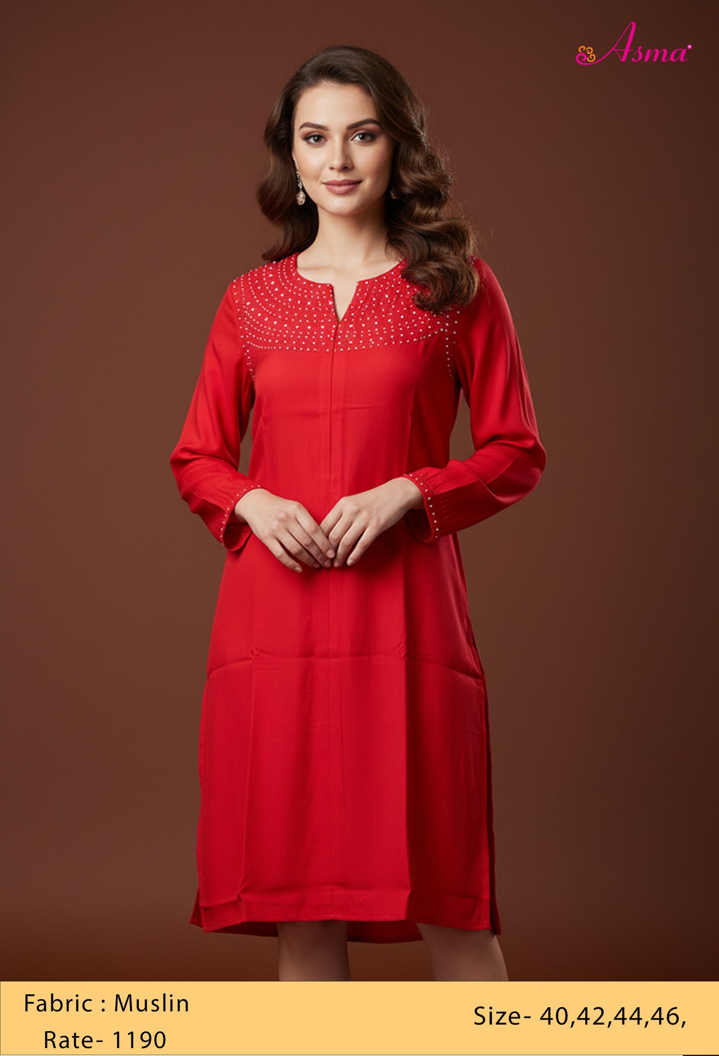 Elegant Red Embellished Kurta for Women "