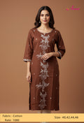 Brown Floral Embroidered Straight Kurta for Women "