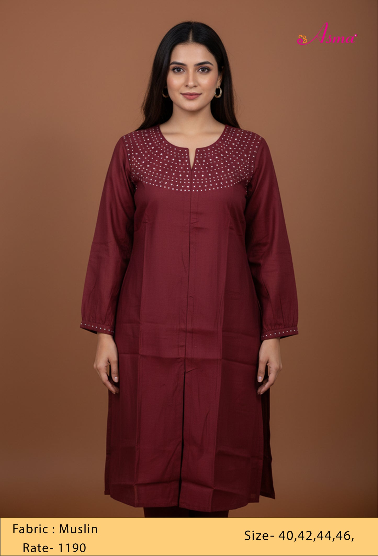 Elegant Maroon Embellished Kurta for Women "
