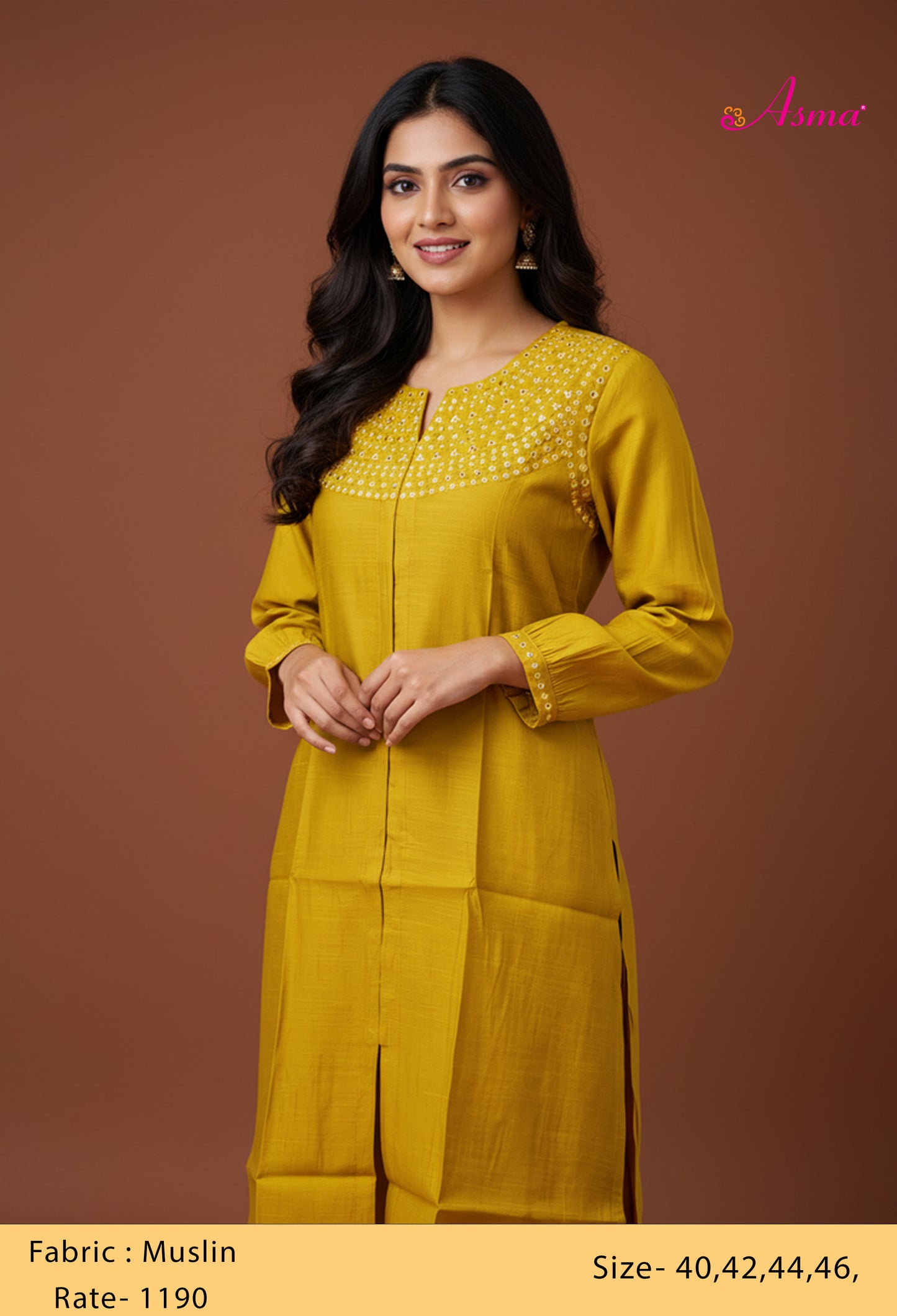 Mustard Yellow Embellished Kurta for Women "