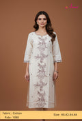 Cream Floral Embroidered Straight Kurta for Women