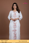 White Floral Embroidered Straight Kurta for Women