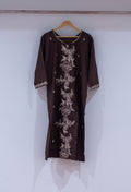 Dark Brown Floral Embroidered Straight Kurta for Women "