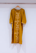 Mustard Yellow Floral Embroidered Straight Kurta for Women