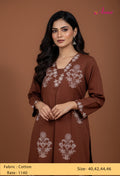 Brown Floral Embroidered Kurta for Women