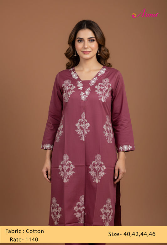 Maroon Floral Embroidered Kurta for Women