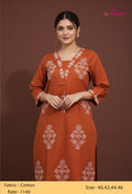 Rust Floral Embroidered Kurta for Women