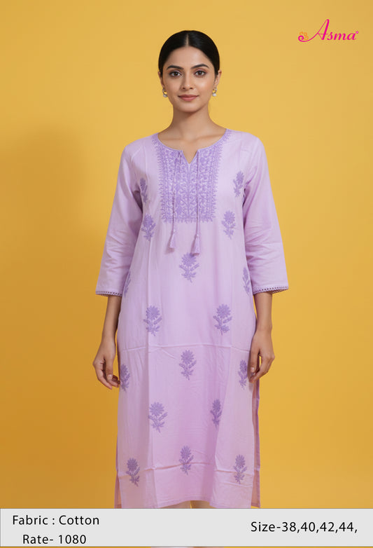 Lavender Embroidered Straight Kurta for Women