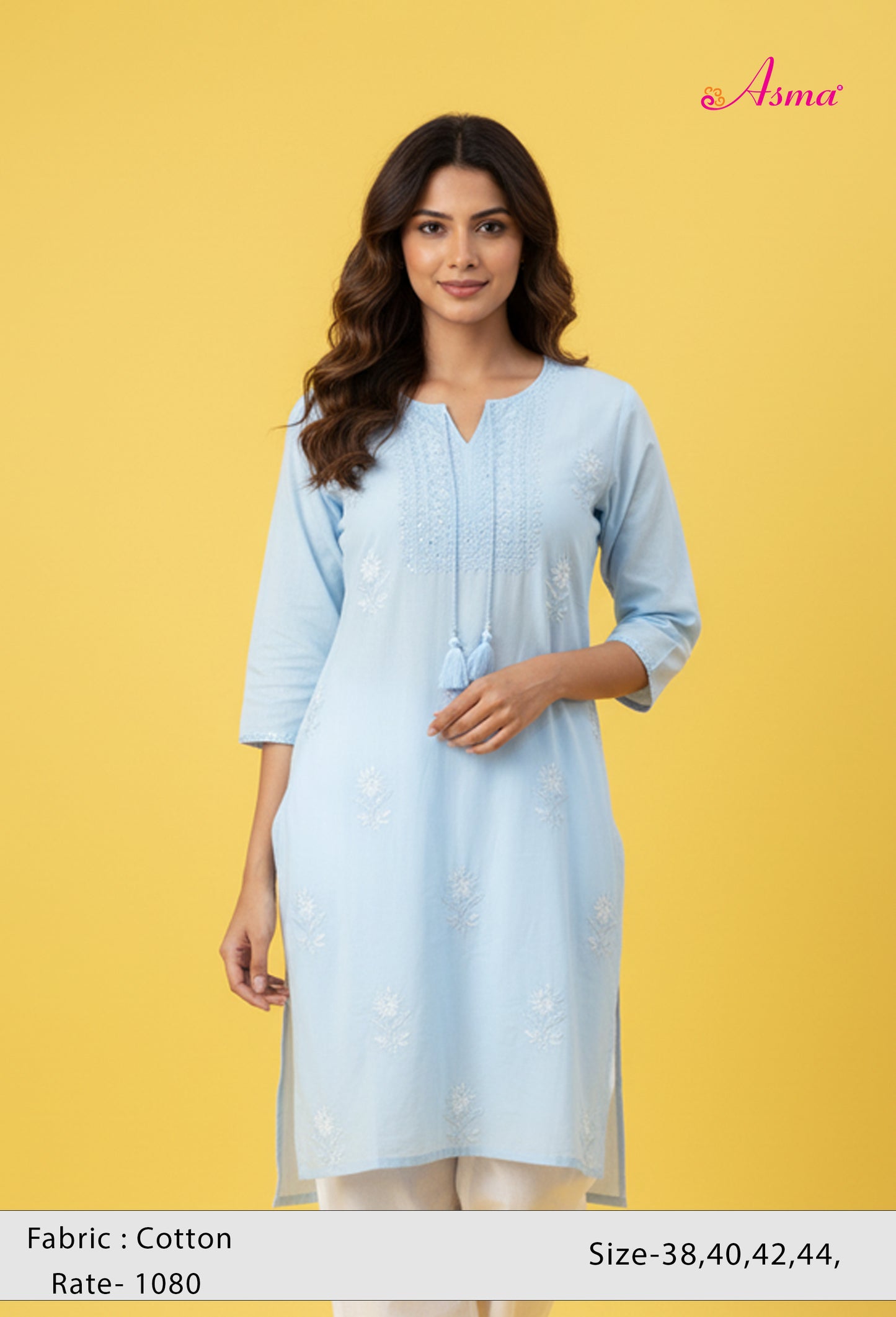 Sky Blue Embroidered Straight Kurta for Women