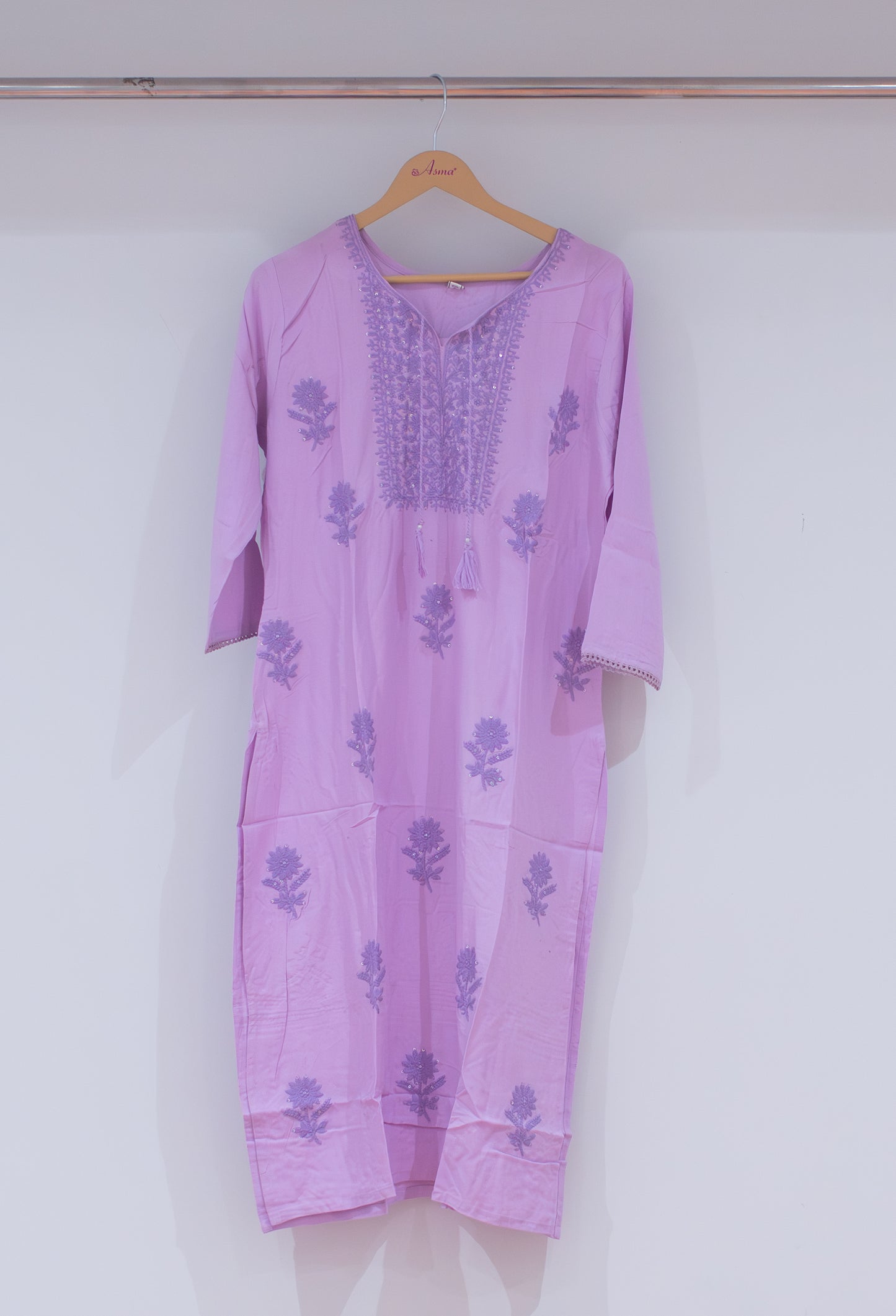 Lavender Embroidered Straight Kurta for Women