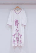White Embroidered Straight Kurta for Women | Lavender Floral Kurti with V-Neck
