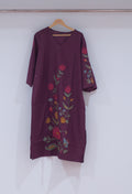 Plum Embroidered Straight Kurta for Women | Multicolor Floral Work Kurti with V-Neck