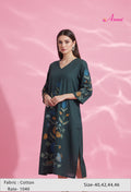 Dark Green Embroidered Straight Kurta for Women | Multicolor Floral Kurti with V-Neck