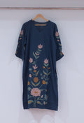 Navy Blue Embroidered Straight Kurta for Women | Multicolor Floral Kurti with V-Neck