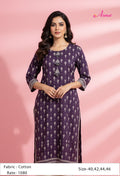 Purple Printed Straight Kurta for Women | Tassel Neck Ethnic Kurti