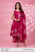Rani Pink Floral Printed Kurta Set for Women | Sleeveless Kurti with Palazzo & Dupatta