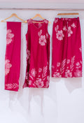 Rani Pink Floral Printed Kurta Set for Women | Sleeveless Kurti with Palazzo & Dupatta