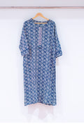 Indigo Blue & White Printed Straight Kurta for Women | Ethnic Tassel Neck Kurti