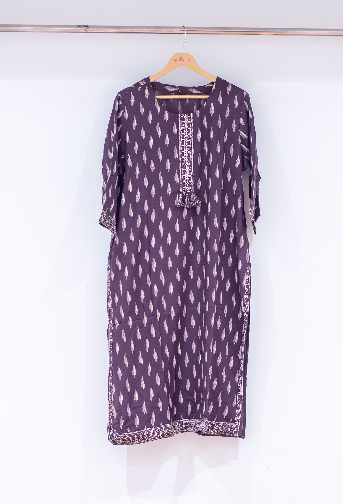 Purple Printed Straight Kurta for Women | Embroidered Placket Ethnic Kurti