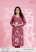Wine Embroidered Straight Kurta for Women | Floral Work Kurti with V-Neck