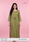 Olive Green Embellished Straight Kurta for Women | Button-Detail Kurti with Tassels