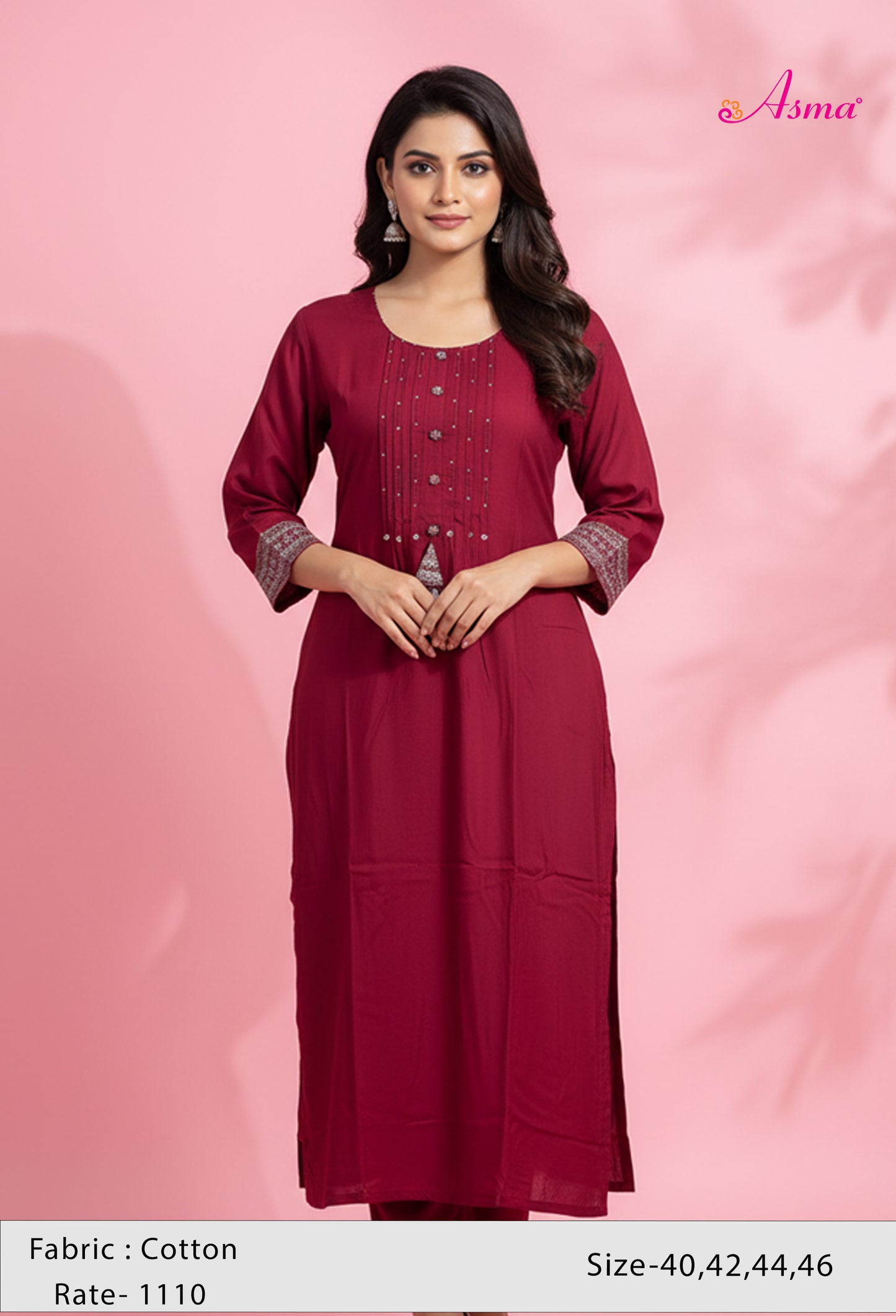 Maroon Embellished Straight Kurta for Women | Button Detail Kurti with Tassels