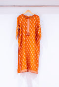 Orange Printed Straight Kurta for Women | Embroidered Neckline Ethnic Kurti