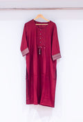 Maroon Embellished Straight Kurta for Women | Button Detail Kurti with Tassels