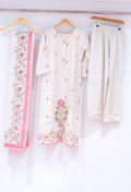 Ivory Floral Printed Kurta Set for Women | Straight Kurti with Pants & Dupatta