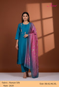Teal Blue Straight Cut Floral Embroidered Kurta Pant Dupatta Set for Women