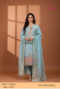 Aqua Blue Straight Cut Floral Embroidered Kurta Pant Dupatta Set for Women