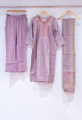 Lavender Straight Cut Floral Embroidered Kurta Pant Dupatta Set for Women