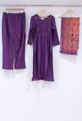 Purple Straight Cut Floral Embroidered Kurta Pant Dupatta Set for Women