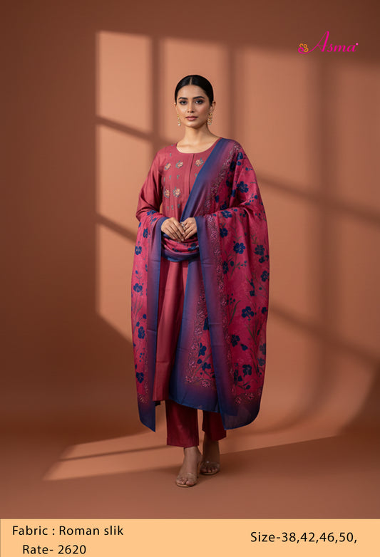 Maroon Straight Cut Embroidered Kurta Pant Dupatta Set for Women