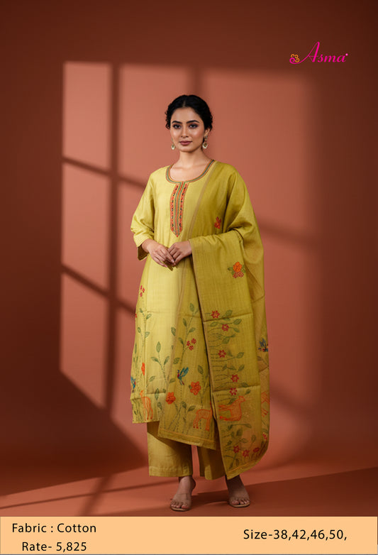 Mustard Yellow Straight Cut Embroidered Kurta Pant Dupatta Set for Women