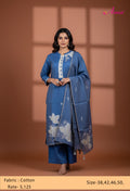Teal Blue Straight Cut Floral Embroidered Kurta Pant Dupatta Set for Women