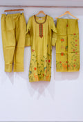 Mustard Yellow Straight Cut Embroidered Kurta Pant Dupatta Set for Women