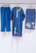 Teal Blue Straight Cut Floral Embroidered Kurta Pant Dupatta Set for Women
