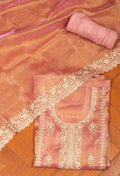 Peach Ombre Embroidered Unstitched Dress Material with Dupatta