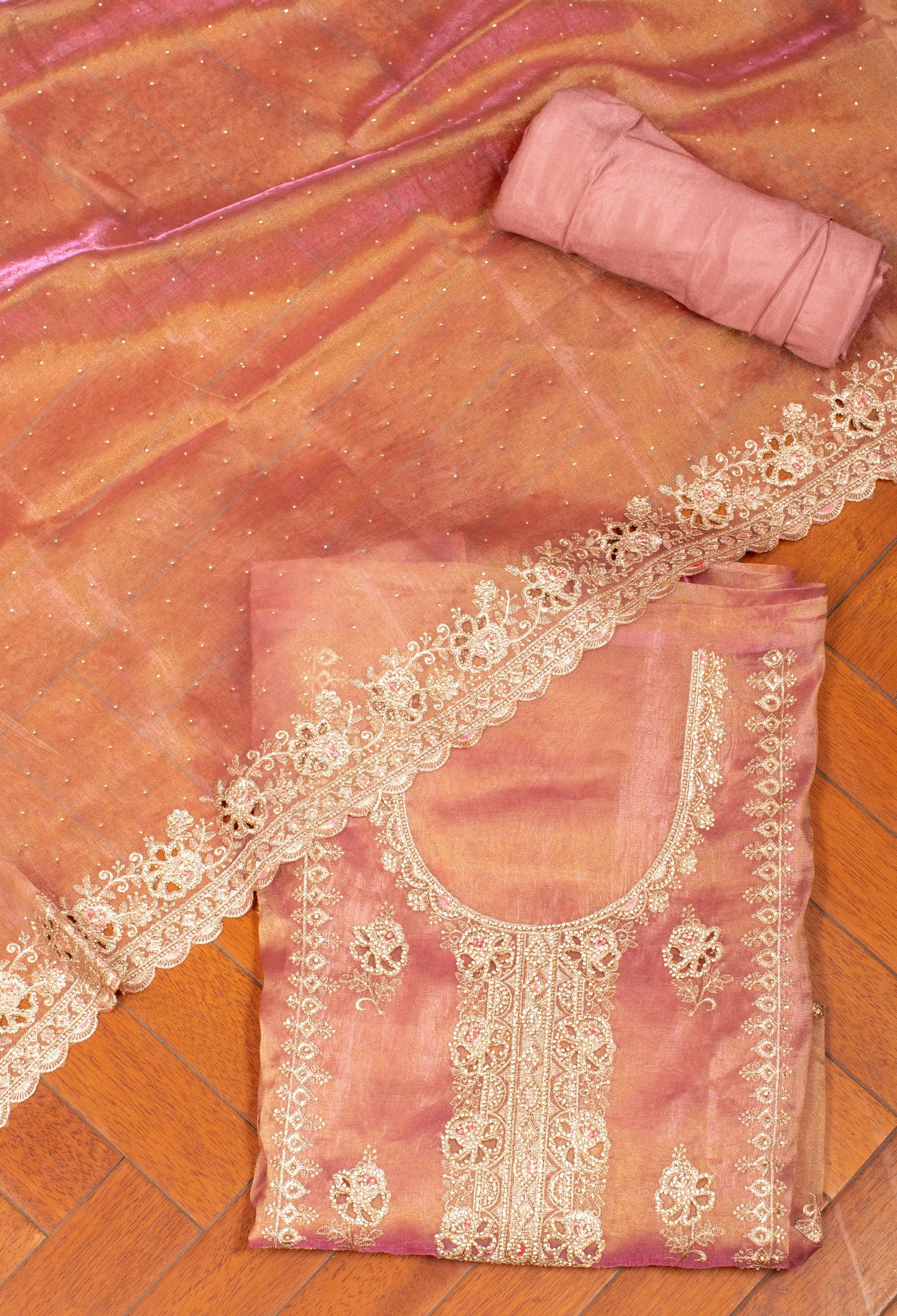 Peach Ombre Embroidered Unstitched Dress Material with Dupatta