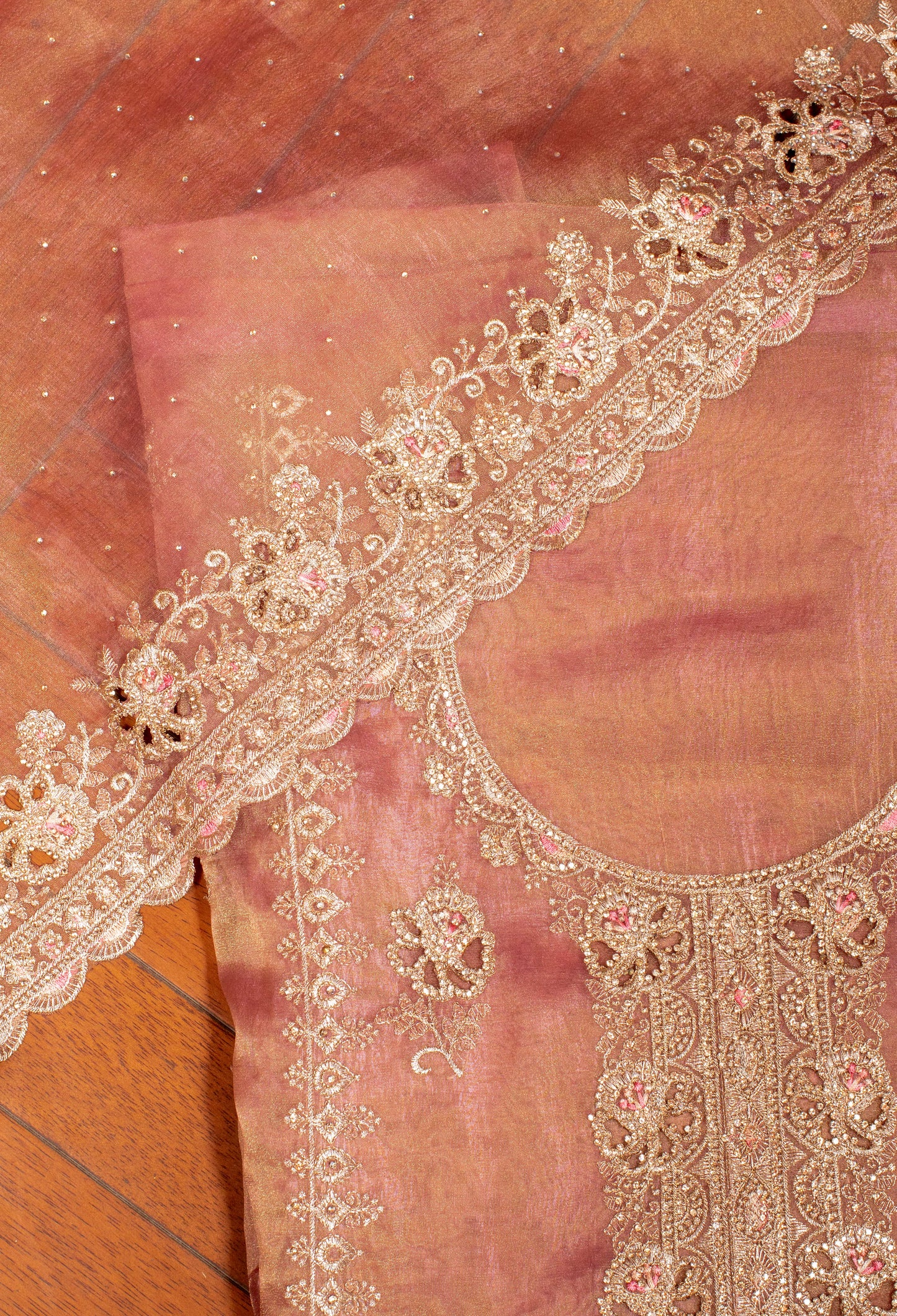 Peach Ombre Embroidered Unstitched Dress Material with Dupatta