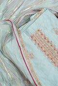 Sky Blue Embroidered Unstitched Dress Material with Shimmer Dupatta