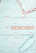 Sky Blue Embroidered Unstitched Dress Material with Shimmer Dupatta